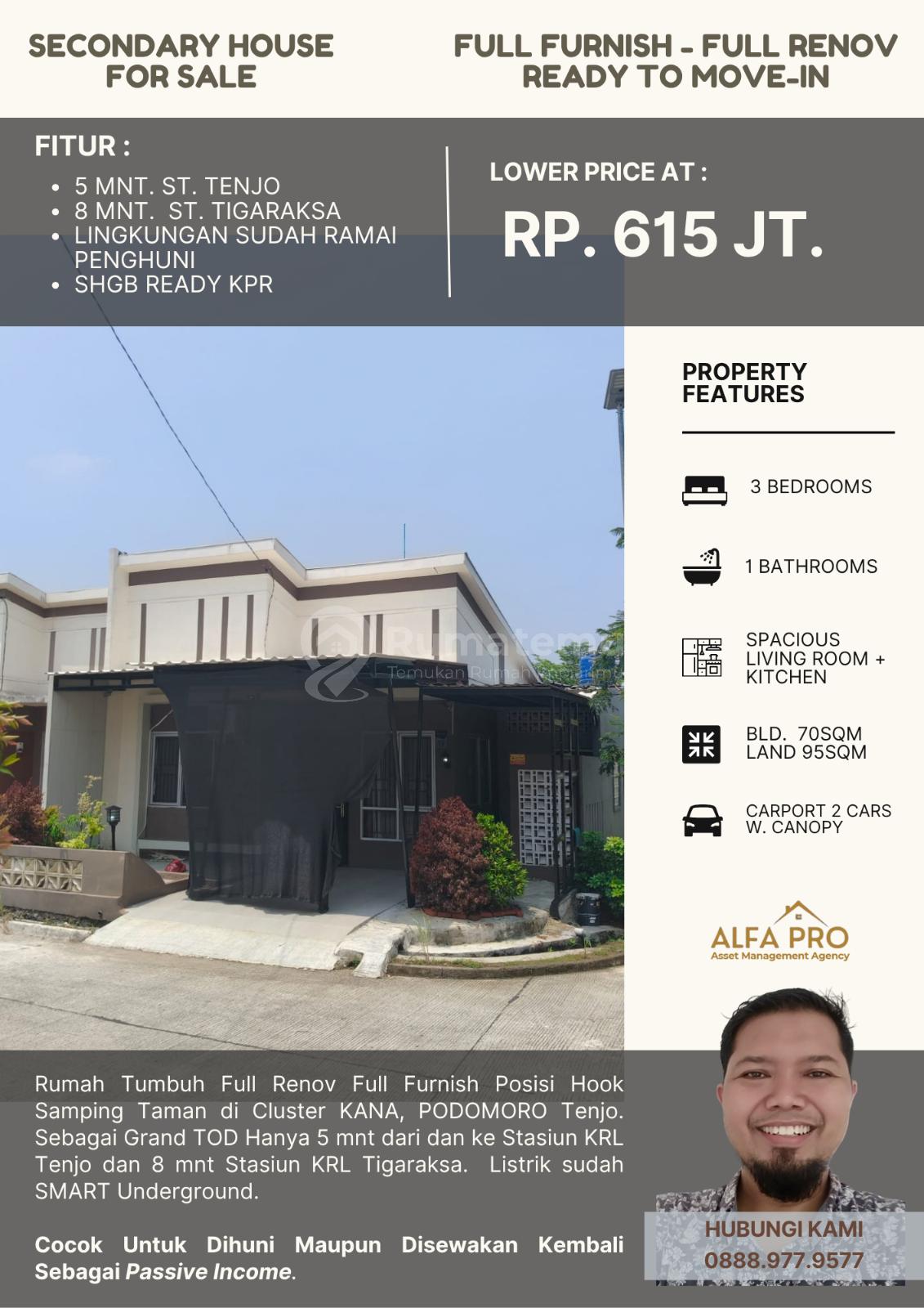 Dijual Rumah Full Furnish Full Renov 5 Menit Stasiun KRL di Kota Podomoro Tenjo