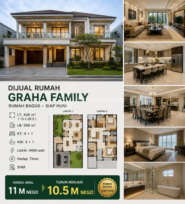 Rumah Graha Famili Murah SHM Bagus Luas 420m2 Cuma 10,5M Nego
