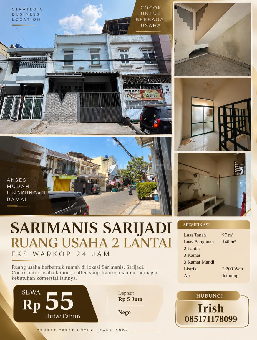 SARIMANIS SARIJADI — 2 LANTAI, EKS WARKOP 24 JAM, SIAP JADI TEMPAT USAHA