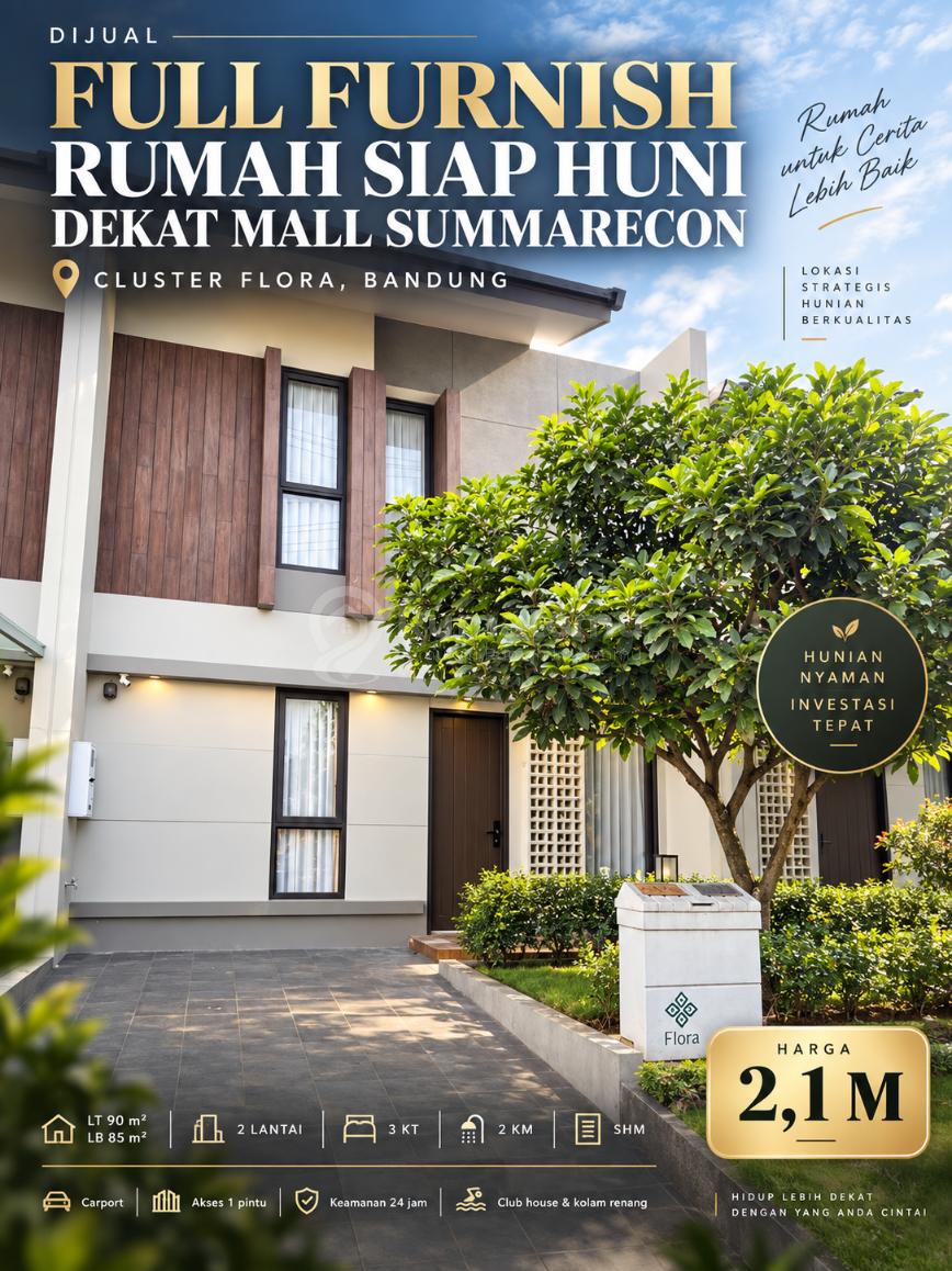 Rumah Full Furnished Cluster Flora Summarecon Bandung Dekat Tol Gedebage