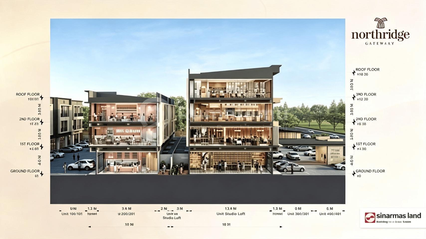 Ruko Northridge Ultimate BSD City, type SHOPHOUSE 3 lantai lebar 4,5m Rp.3,7M-SEBELUM DISKON, STUDIO LOFT 4 lantai Lebar 7m Rp. 8,8M an-SEBELUM DISKON