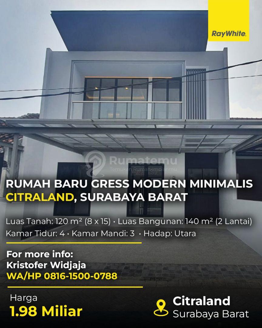 Dijual Rumah Baru Modern Minimalis Citraland Surabaya Barat SHM