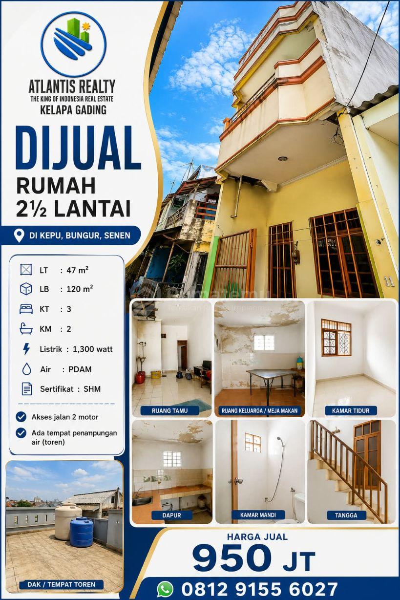 Dijual rumah di Kp Kepu, Bungur, Senen