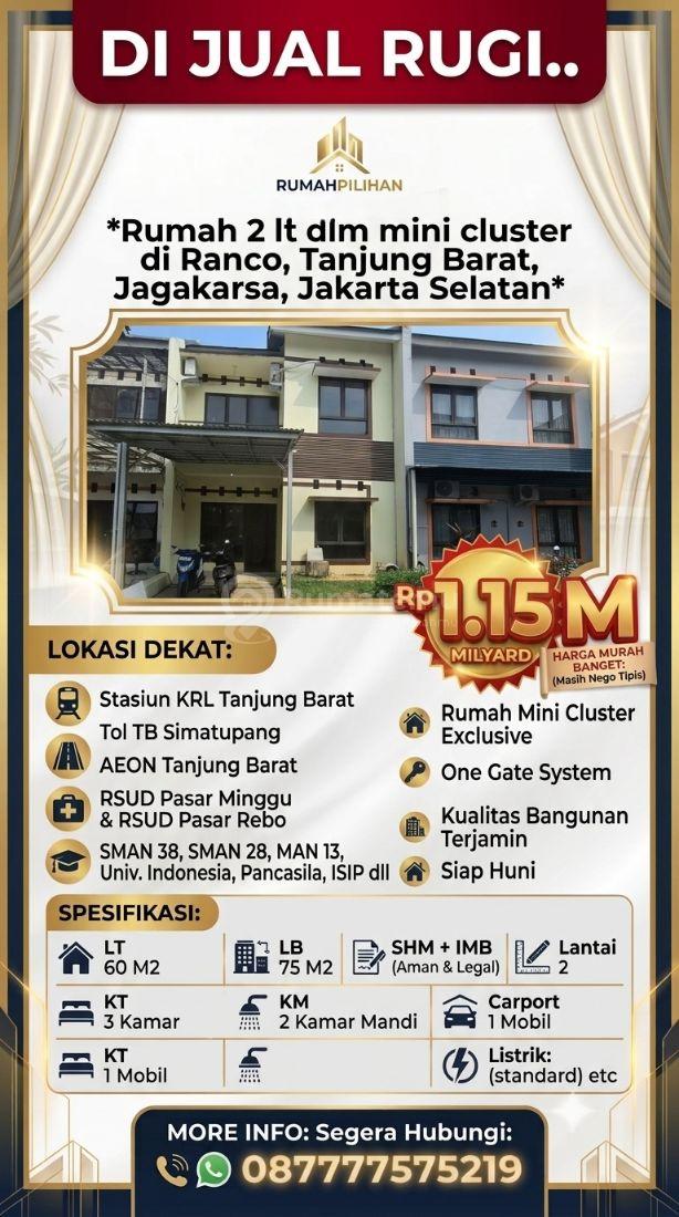 PENAWARAN MURAH! Rumah 2 Lantai Tanjung Barat Dekat Tol TB Simatupang & Kampus UI!