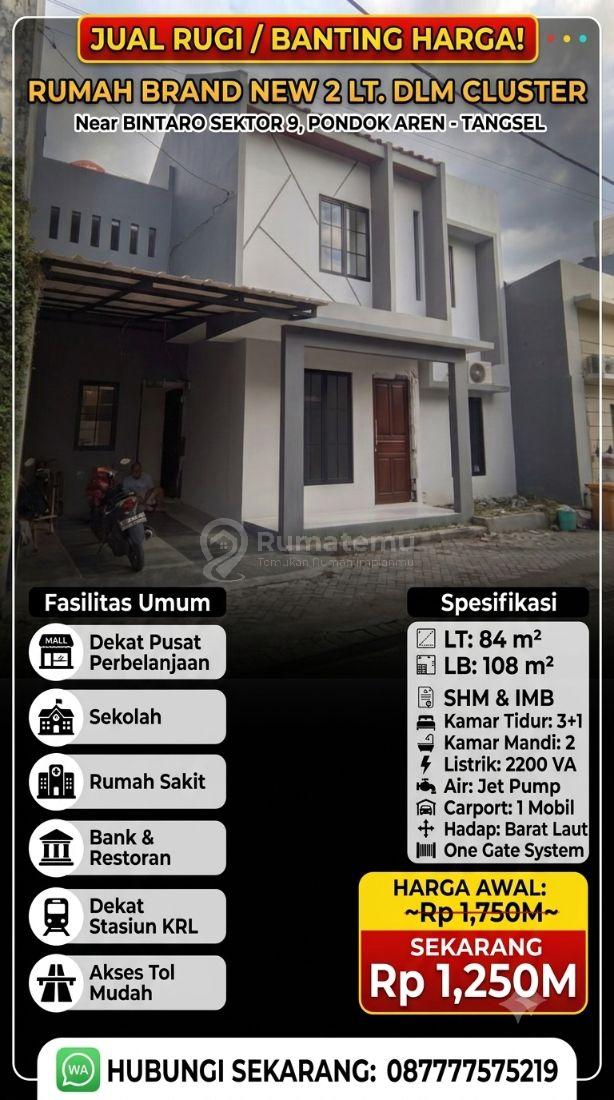 ​[JUAL RUGI] Rumah Baru 2 Lantai Cluster Dekat Bintaro Sektor 9 – Cuma 1,25M (Turun dari 1.75M)!