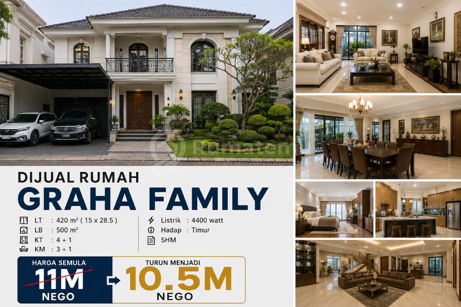 Rumah Graha Famili Murah SHM Bagus Luas 420m2 Cuma 10,5M Nego