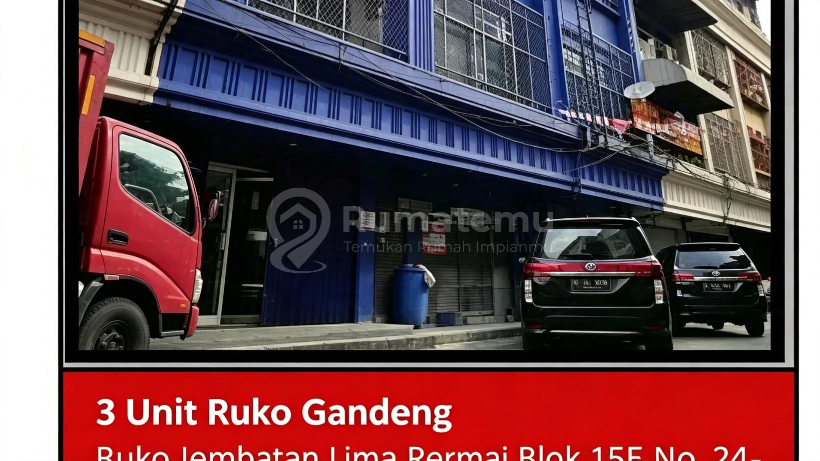 Di Jual 3 Unit Ruko Gandeng Aset Bank di Jembatan Lima Permai Duri Pulo, Gambir, Jakarta Pusat.
