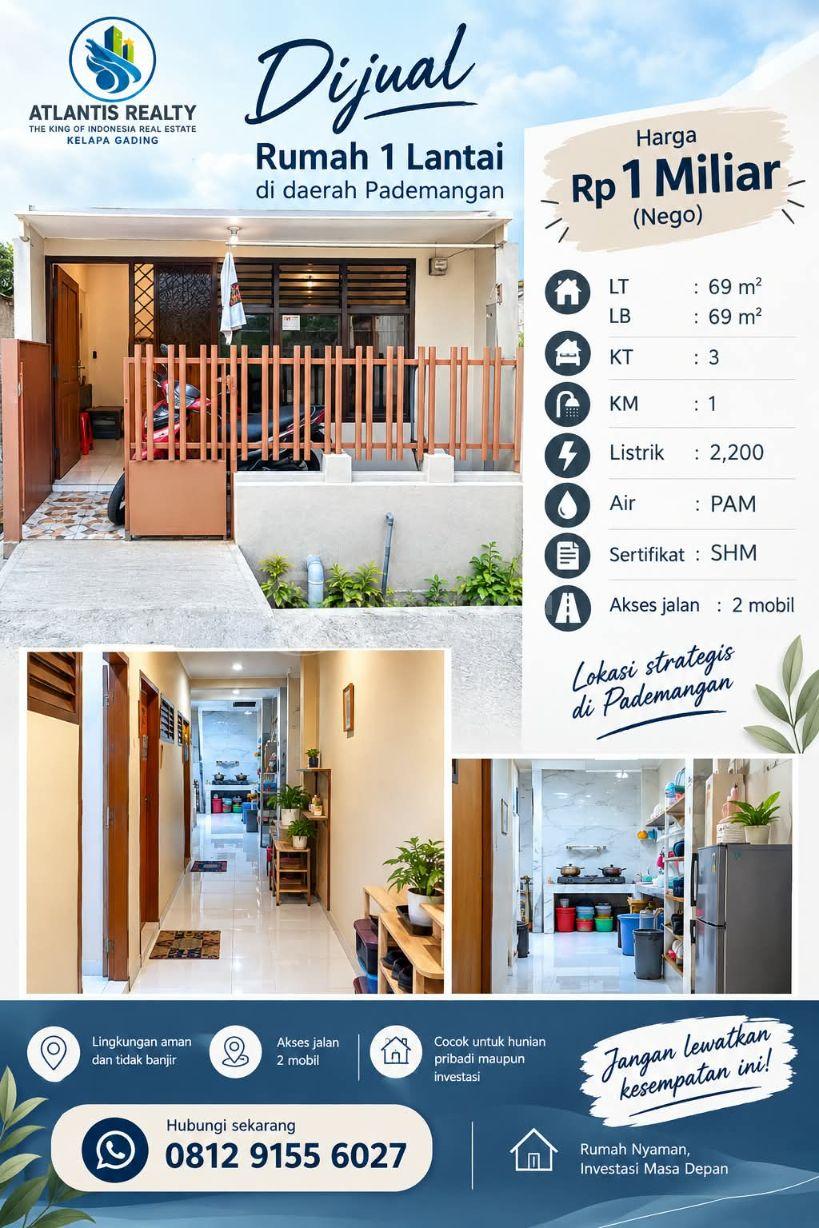 Dijual murah rumah 1 lantai Pademangan
