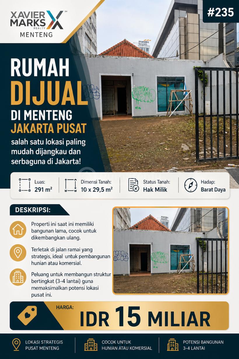 Dijual rumah hitung tanah di Menteng Jakarta Pusat