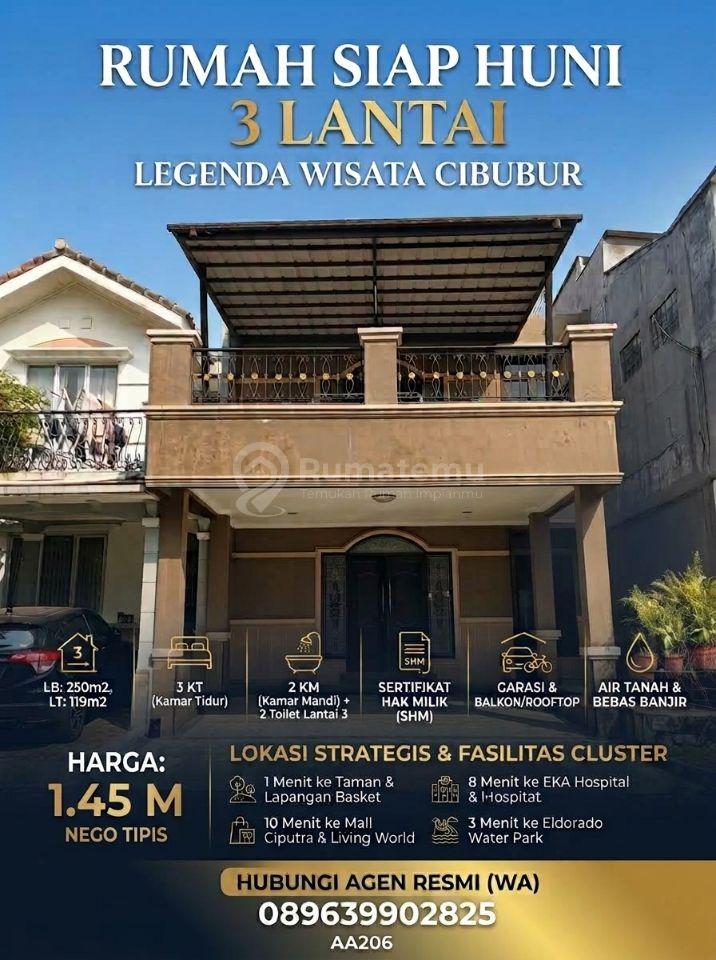 Dijual Rumah 3 Lantai Siap Huni di Legenda Wisata Cibubur