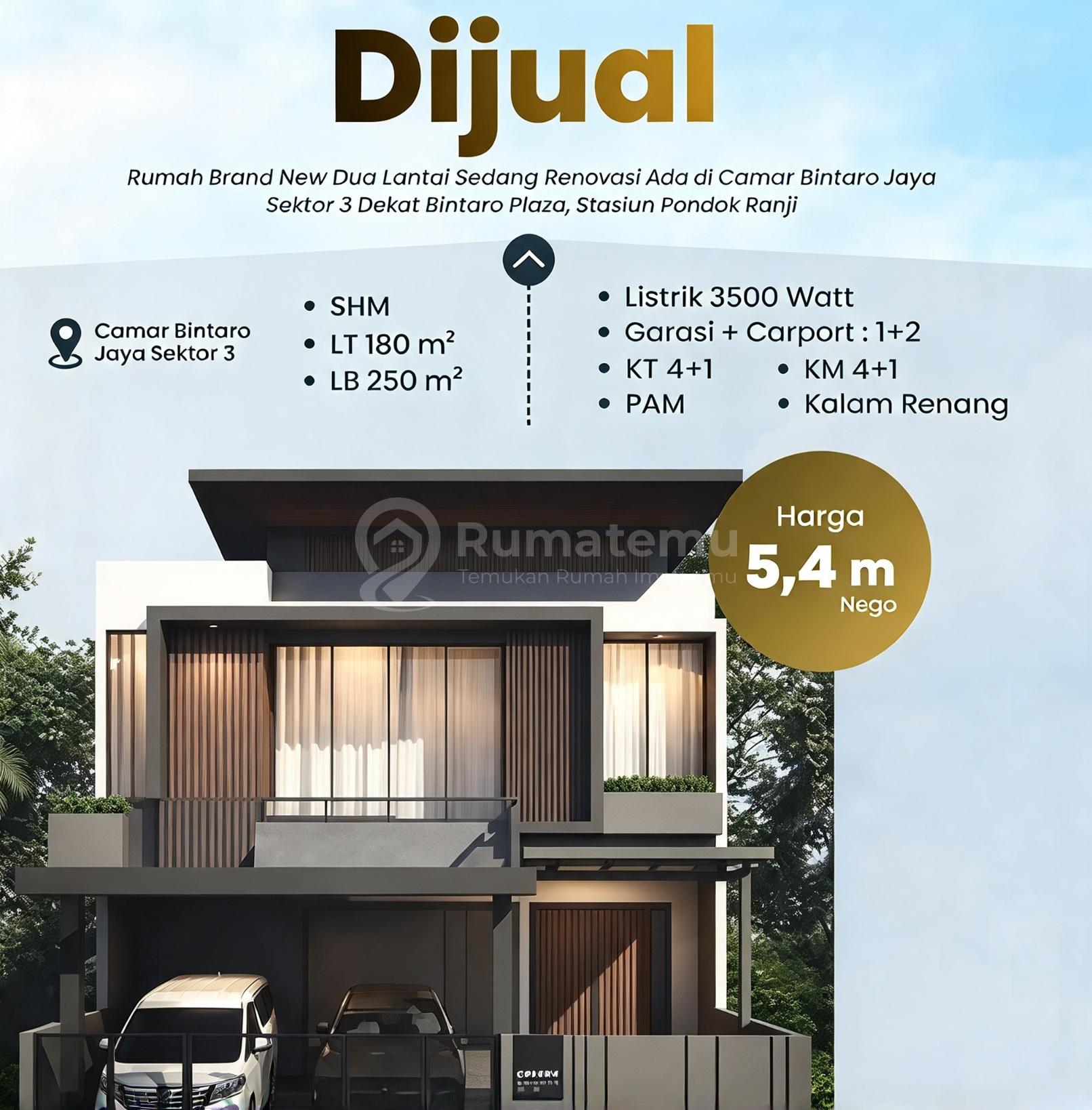 Dijual Rumah 2 Lantai Brand New di Camar Bintaro Jaya Sektor 3