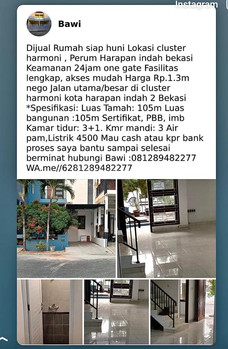 Rumah siap huni bangunan baru harapan indah cluster harmoni bekasi
