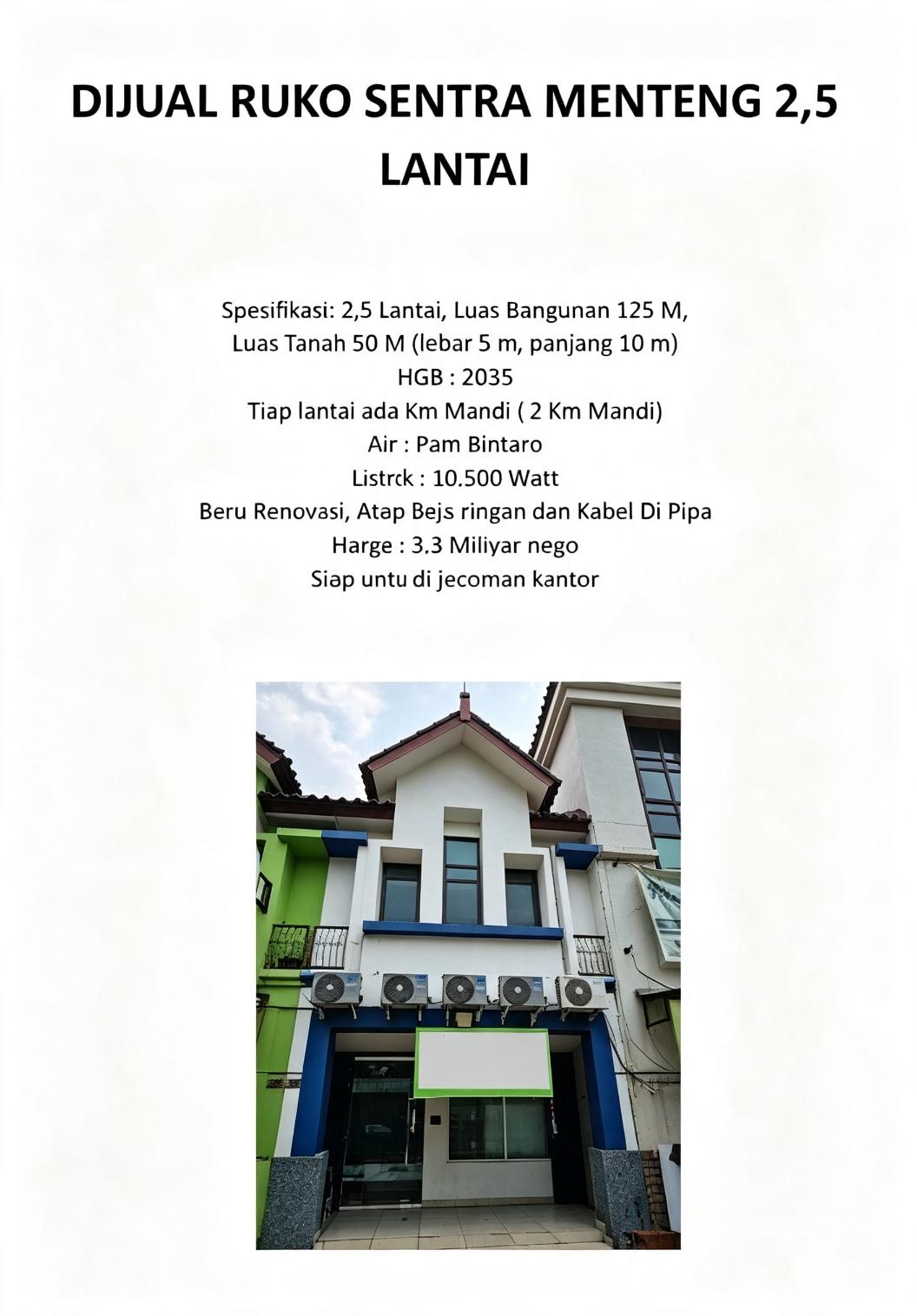 Ruko Di Jual Centra Menteng Bintaro