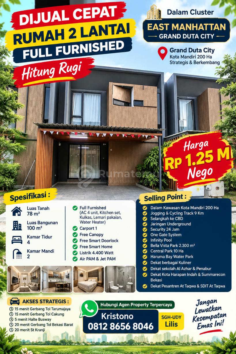 Dijual Rumah 2 Lantai Full Furnished Dalam Komplek GDC Bekasi