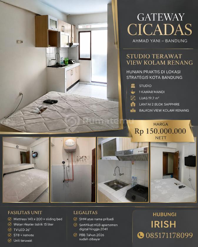 Gateway Cicadas Ahmad Yani Bandung | Studio SHM Pribadi dengan Balkon View Kolam Renang, Harga Terjangkau