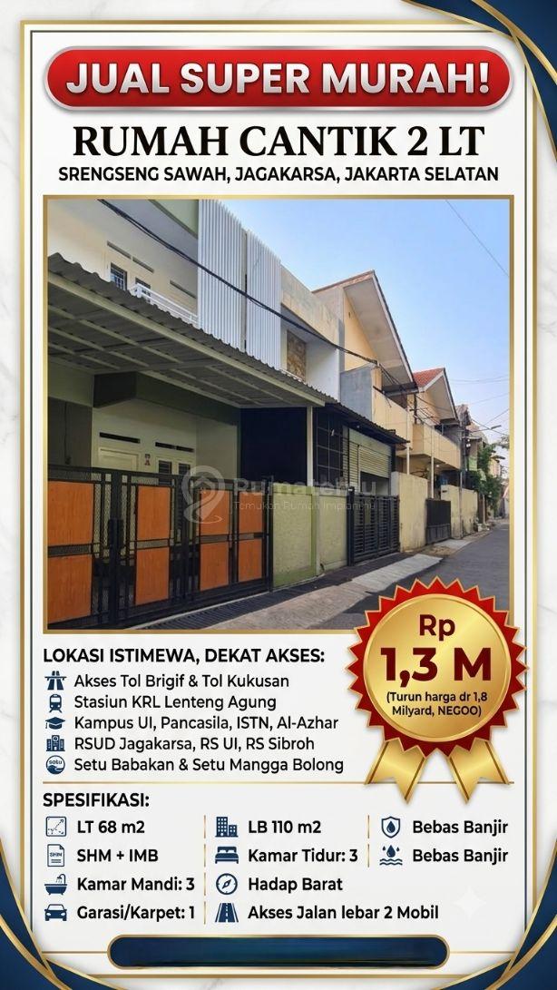BU BANGET! Dijual Dibawah Pasar: Rumah Minimalis 2 Lt Srengseng Sawah Dekat Kampus UI & Tol!