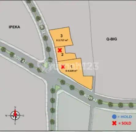 Jual Kavling Komersial A16 BSD City lokasi seberang IPEKA, belakang QBIG BSD luas 2717m2 harga 17juta/m2 sebelahan dengan ruko DELREY BSD