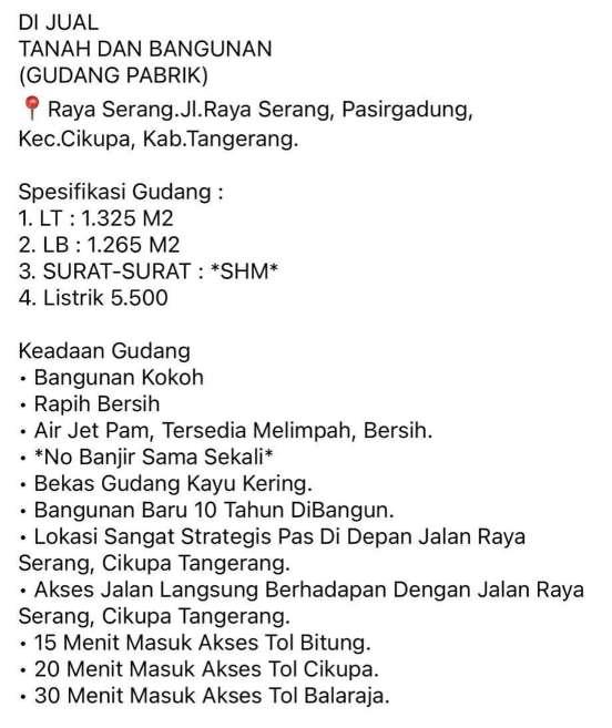 Gudang eks kayu kering Cikupa Tangerang 