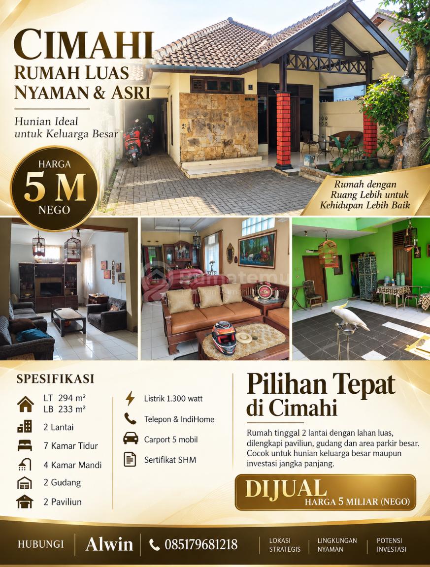 CIMAHI — Rumah Besar, Kamar Banyak, Parkir Aman!