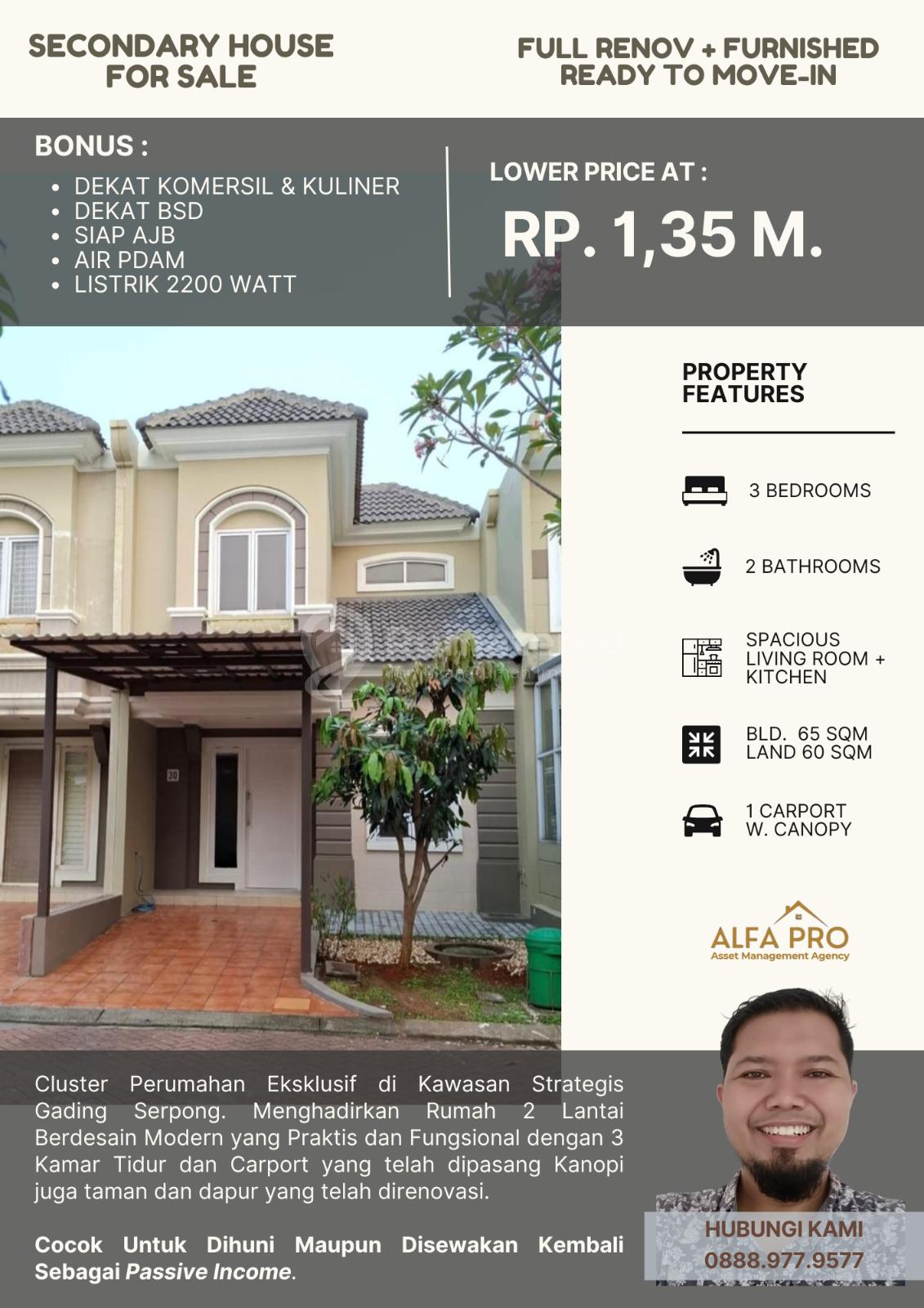 Jual Cepat Rumah 2 Lantai Sudah Renov di SAMARA Village Gading Serpong