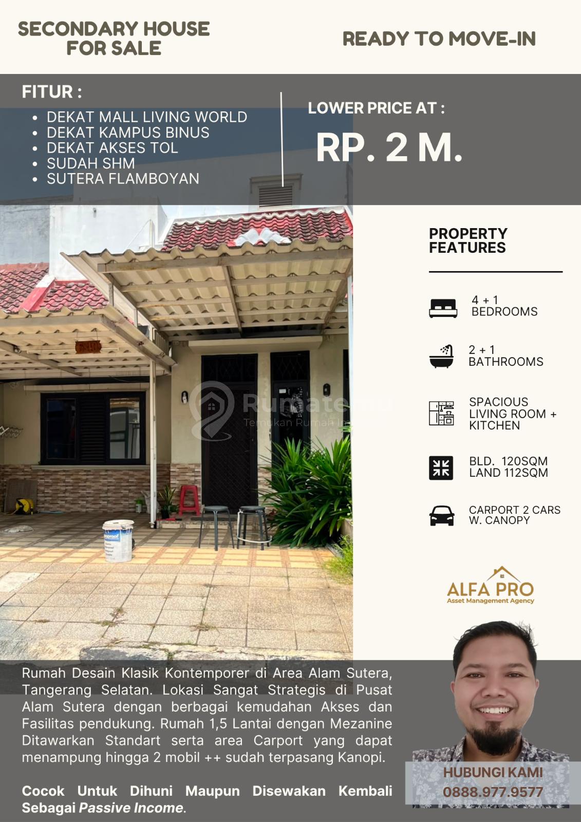 Dijual Rumah Bagus Nyaman Strategis Dekat Mall, Perkantoran, Kampus & Akses Tol di Alam Sutera