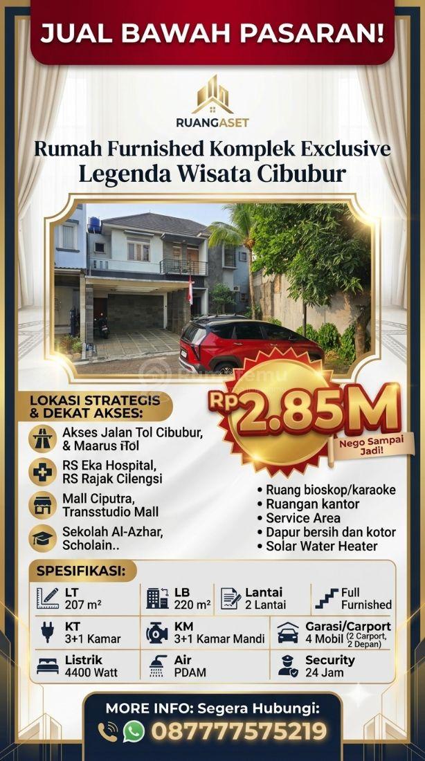 LUXURY LIVING! Rumah 2 Lt Full Furnished Legenda Wisata, Ada Ruang Karaoke & Bioskop Pribadi!