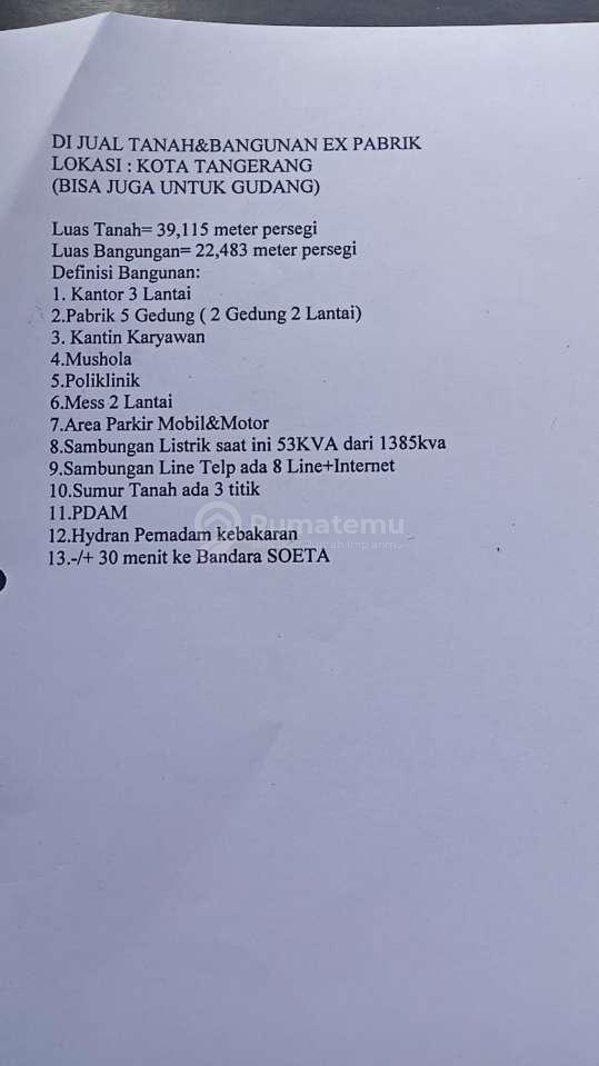 Dijual Bangunan bekas pabrik/gudang 