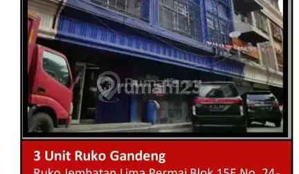 Di Jual 3 Unit Ruko Gandeng Aset Bank di Jembatan Lima Permai Duri Pulo, Gambir, Jakarta Pusat.