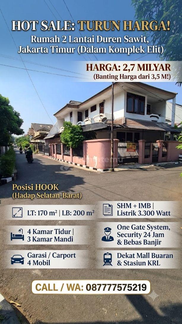 HOT SALE! Rumah SHM 2 Lt Hook Duren Sawit JakTim Dekat Mall Buaran & Stasiun KRL